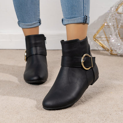 Free Shipping 2026 Spring New Style Large Buckle Side Zipper Women's Boots Flat Comfortable Low-Top European and American Versatile Short Boots