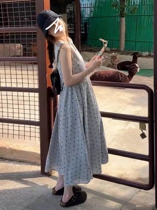 Sling Wave Dot dress Children's 2025 New Summer Japanese Style Lazy Style Sleeveless Long Dress Relaxed Vic Dress