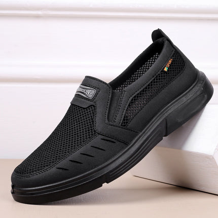 Large Size Old Beijing Cloth Shoes for Men, Breathable Spring and Autumn Men's Single Shoes, Middle-Aged and Elderly Dad Shoes, Size 47 Slip-On Shoes with Color-Blocking Design