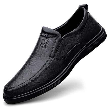 Cross-border plus size Business Casual Leather Shoes Men's Flat Driving Shoes Slip-on Lazy Shoes Middle-aged Four Seasons Cowhide Men's Shoes