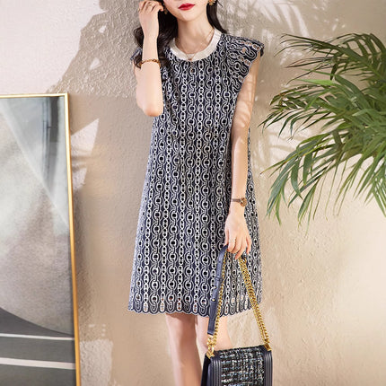 2025 Summer New Entry Light Luxury Retro Chain Hollow Flying Sleeve dress Women