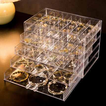 Jewelry Storage Box Large Capacity Multi-Layer Earrings Necklace Compartment Box Anti-Oxidation Drawer Acrylic Storage Box