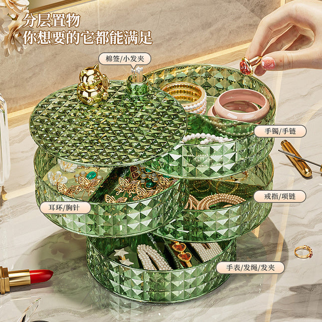 Desktop Rotating Jewelry Storage Box Home Dormitory Multi-Layer Cosmetics Storage and Organization Jewelry Box Dust-Proof Storage Rack