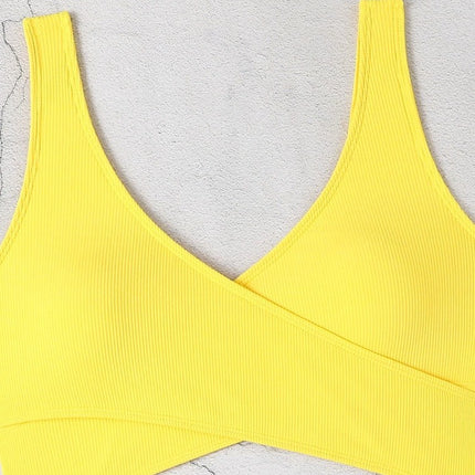 New foreign trade cross-border color matching one-piece swimsuit women's sexy high belt chest pad European and American triangle bikini Amazon