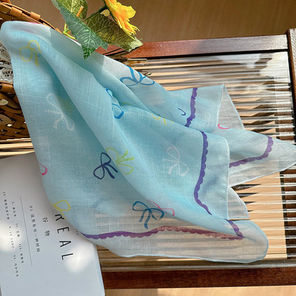 Celebrity style cotton and linen square scarf women's 58cm lightweight breathable small scarf Beautiful atmosphere photography accessories headscarf