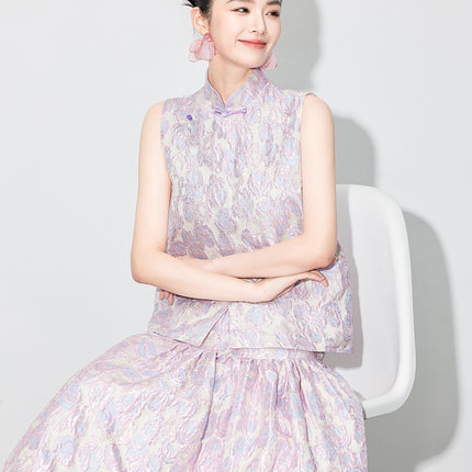 [Zhihetang] New Chinese-Style Brocade Jacquard Half-Body Skirt, Puffy Skirt, Autumn Vest Suit with Large Skirt Hem