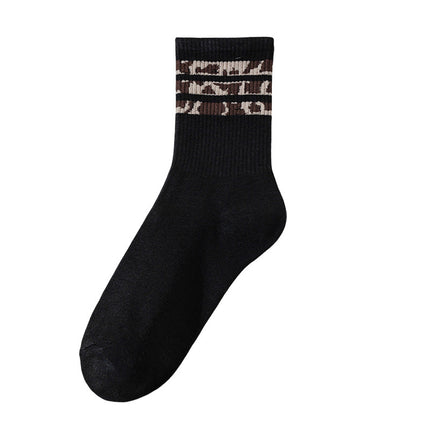 Socks Women's Mid-length Socks Spring and Autumn Korean Style Fashionable Socks Spotted Leopard Print Stockings All-match Non-slip Women's High Socks