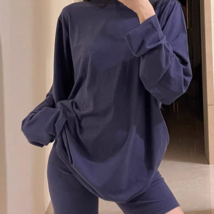 Spot Bf Style Skims Lazy and Skin-Friendly Loose Long-Sleeved T-Shirt Women's Kardashian Home Wear Shorts Pajama Set
