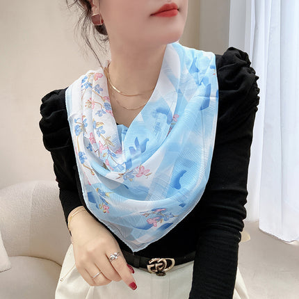 Magnetic buckle summer chiffon breathable sunscreen small square scarf neck scarf women's 2024 new all-match spring and autumn turban