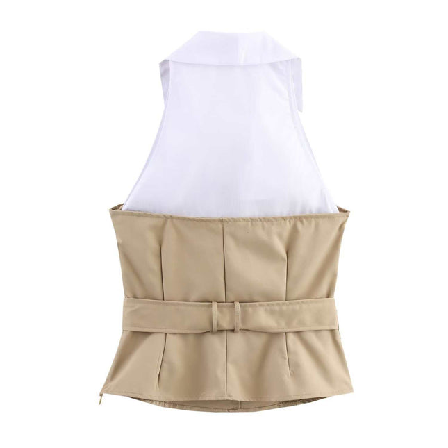 French Splicing Niche Cross-Border Tops European and American Style Collar Women's Clothing Dropshipping New Products Temperament Spring Halter Neck Cross-Border Supply