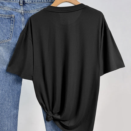 European and American Women's Casual Multi-Color Round Neck Short-Sleeved Light Version Simple Fashion Sports Top Pure Color Loose Light Board T-Shirt