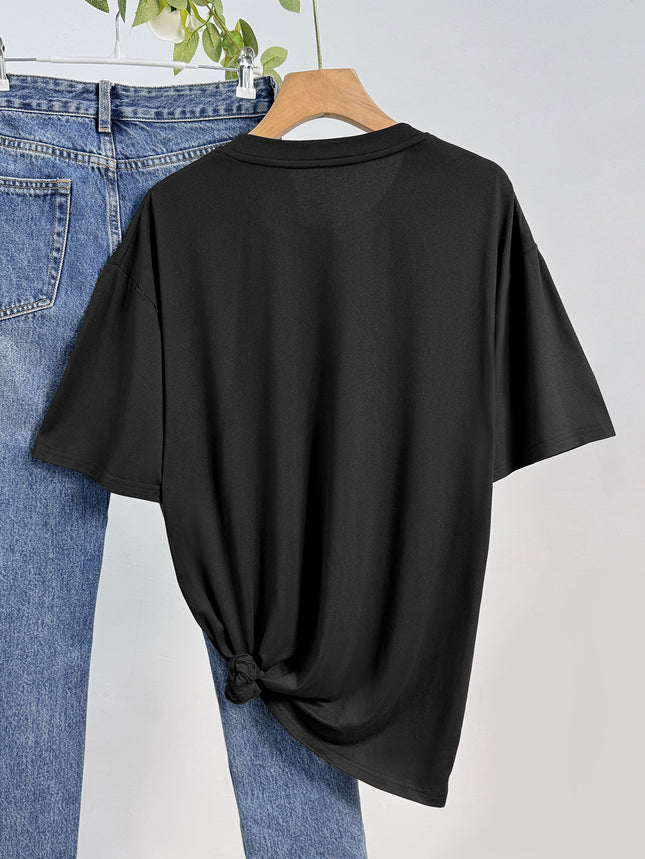 European and American Women's Casual Multi-Color Round Neck Short-Sleeved Light Version Simple Fashion Sports Top Pure Color Loose Light Board T-Shirt