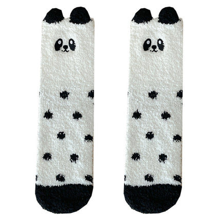 Coral Fleece Socks for Women, Mid-Calf, Winter Warm Thickened Maternity Socks, Three-Dimensional Plush Cartoon Home Floor Socks