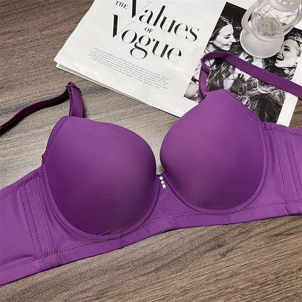 Glossy Seamless Simple Pure Color Versatile Side Breast Adjustable Intimates Large Size Big Breasts Showing Small Push-up Bra