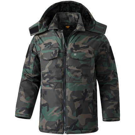 Winter Mid-Length Cotton Work Clothes for Men, Velvet Thickeneded Cotton Jackets, Cold-Proof, Windproof and Warm Camouflage Work Clothes, Military Coats