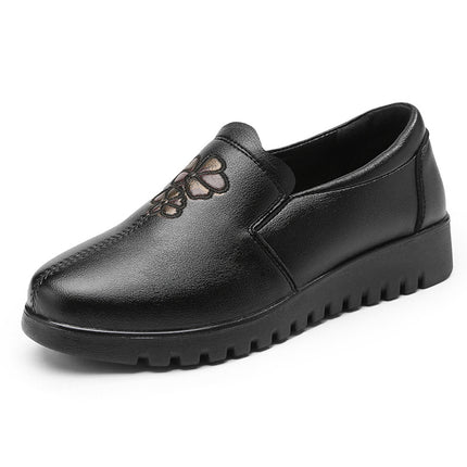Mom's Shoes, Comfortable Single Shoes, 2026 New Spring and Autumn Flat Soft-Soled Non-Slip Women's Shoes, Middle-Aged and Elderly Leather Shoes