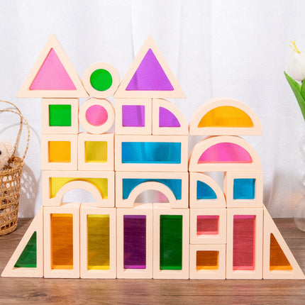Children's 2025 New Toys Kindergarten Acrylic Building Blocks Wooden Rainbow Kaleidoscope Montessori Building Blocks Small Gifts