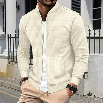 European and American ins cross-border 2024 men's autumn and winter new waffle solid color zipper baseball suit pocket long sleeve coat