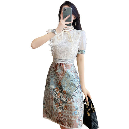 French Style Lace Dress Women's Summer 2023 Summer Dress New Style Celebrity Elegant Slimming Hip One-Step Floral Dress Trendy