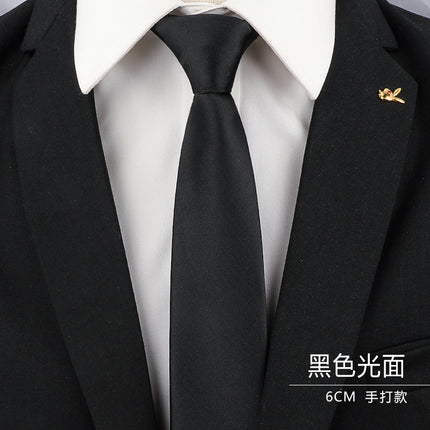 Men's Black Tie Men's Formal Wear Korean Style 8cm Student Women's Suit Business Lazy Zipper Wedding Professional Fashion