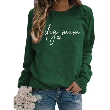 Amazon Cross-Border European and American Dog Mom Printed Round Neck Top Sweatshirt Autumn and Winter European Size Women's Outwear Autumn and Winter