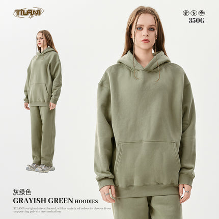 Tilani Men's Clothing 2026 Spring and Autumn Solid Color Basic Sports Suit American Style Trendy Brand Fleece-Lined Thickened Sweatshirt and Sweatpants