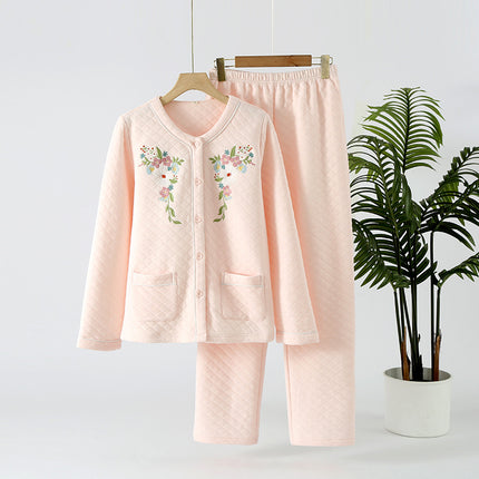 Factory high quality Autumn and Winter Air Cotton Pajamas Women's Warm Three-Layer Quilted Long-Sleeved Outwear suit