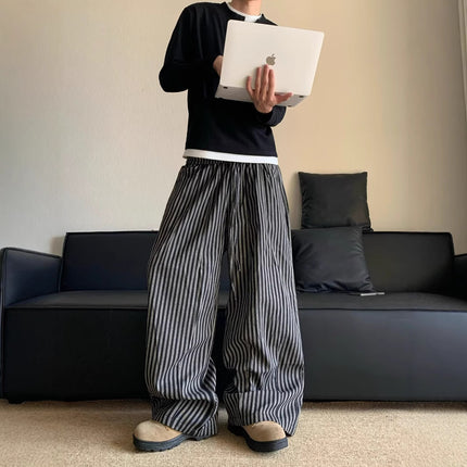 Spring and Autumn Japanese Retro Lazy Loose Vertical Striped Casual Pants Unisex Versatile Trendy Brand Straight-Leg Floor-Length Pants