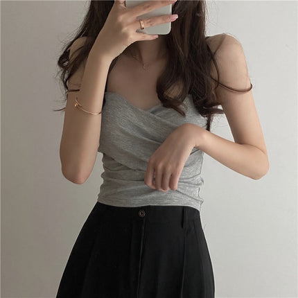 White summer small camisole women's outer wear design sense niche inner wear with chest pad tube top underwear bottoming top