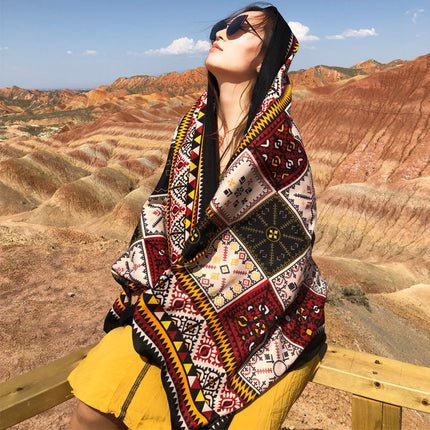 Ethnic Style Shawl Women's Summer Hainan Sanya Travel Photograph Qinghai Lake Scarf Beach Towel Thin Sunscreen Scarf