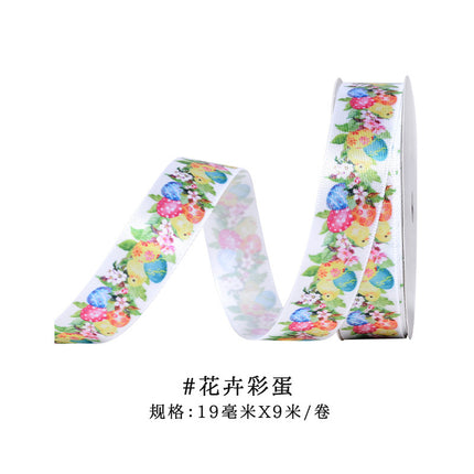 Cross-border Easter Decoration Heat Transfer Flower Ribbon Cartoon Rabbit Egg Ribbon Holiday Gift Gift Box Packaging Belt