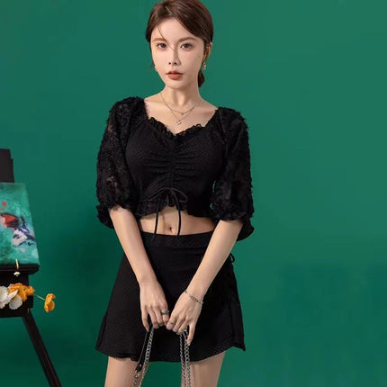 Swimsuit hot spring women's conservative split slim small chest gathered two-piece boxer skirt hot spring beach swimsuit wholesale