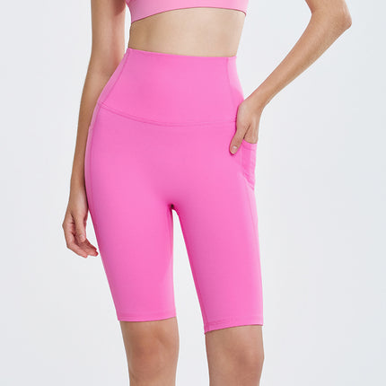 Lycra Naked Five-point Yoga Pants Women's T-line Tight Riding Yoga Suit High Waist Hip-lifting Fitness Yoga Shorts