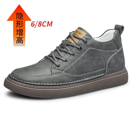 Men's Shoes Spring New Mid-top Winter Sports Casual Board Shoes Teenager Black Leather Shoes Increased 8cm Trendy Shoes