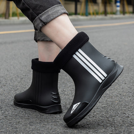Fashion Short Thickened Waterproof Shoes Men's Rain Boots Warm Working Rubber Shoes Non-Slip Fishing Kitchen Rain Boots