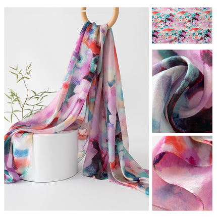 Autumn New Arrival Mulberry Silk Scarf for Women, Green Small Floral Shawl, Long Silk Scarf, Ready for Wholesale