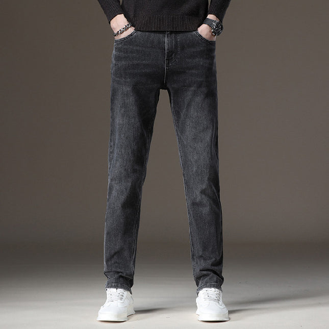 Xintang Jeans Men's Autumn and Winter Velvet Warm Slim Straight Men's Thickeneded Cold-Resistant Men's Casual Long Pants