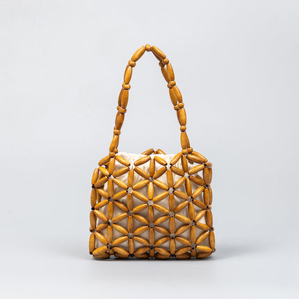 Hand-Woven Bags for Women, Cross-Border Commuting Small Bags, High-End Exquisite Wooden Bead Bags, Export Handbags, Women's Summer Bags