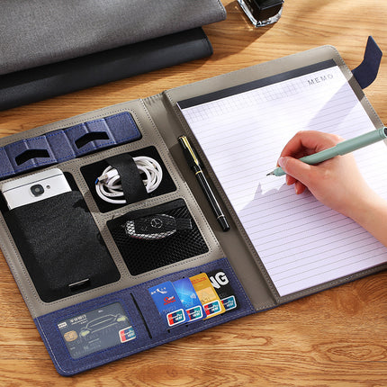 Multi-function A4 folder business contract sales manager clip leather contract pad talk single mobile phone holder
