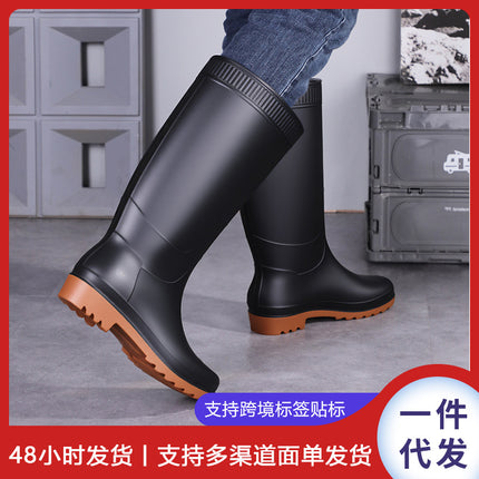 2025 Cross-Border Men's Non-Slip Thickened Wear-Resistant New Rain Boots, Fashionable Outdoor Fishing Shoes, Long Waterproof Boots for Men