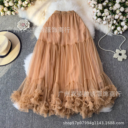 Skirt Ball Gown Puffy Skirt 2026 New Elastic Waist Mesh Ruffle Extra Large Hem Layered Cake Skirt for Women