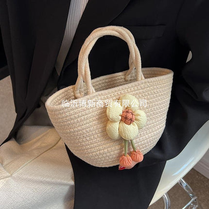 2026 New Style Women's Summer Handbag Woven Tote Bag Cotton Rope Travel Beach Handbag Cross-Border Wholesale