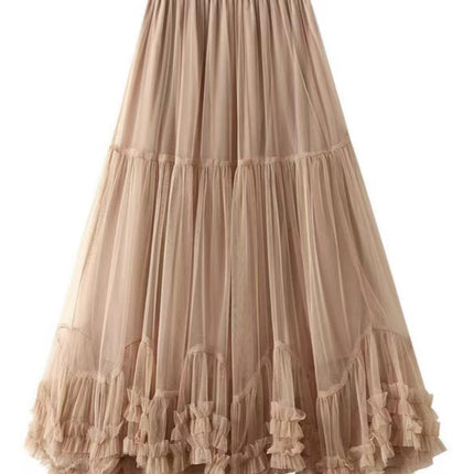 Cross-border Large Pendulum Design Sense Mesh Skirt 2025 New High Waist Slim-looking Pop Skirt Draped Sense Elegant