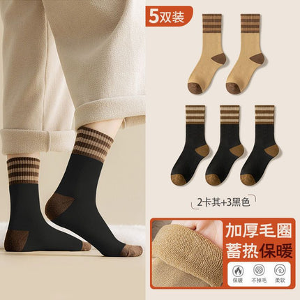 Socks Women's Mid-barrel Autumn and Winter fleece-lined Thickened Moon Socks Winter Warm Trendy All-match Stacked Socks