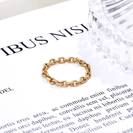 Cross-border French Advanced Chain Ring Soft Chain 14K Gold Titanium Steel Electroplated Women's Niche Simple Fashion Accessories Wholesale