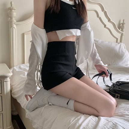 Small Wide Leg Shorts Thin High Waist Suit Shorts Women's Slimming Casual Anti-walking Light Size Black Autumn