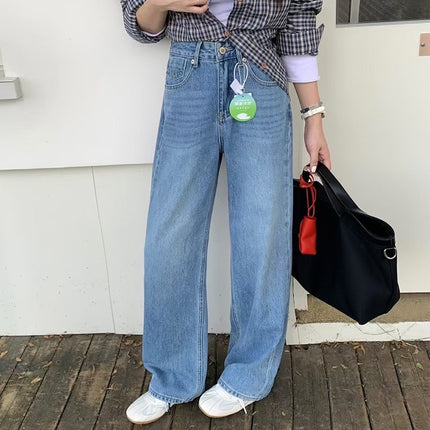 X8962 Autumn New High Waist Cross-Border Pants Women's Floor-Length Jeans Daily Casual Wide Leg Korean Style