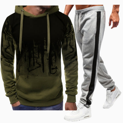 Spring and Autumn New Men's European and American Cross-border Casual Printed Sweater Long Sleeve Hoodie Hoodie Sweatshirt Jacket suit