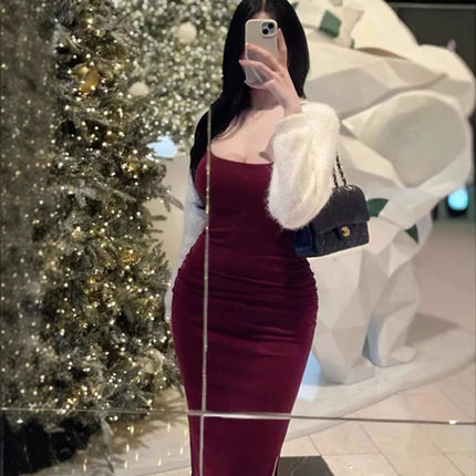 South Korea Dongdaemun Spring and Summer New Elegant Slim-fit Figure Split Hip Tight Mid-length Sling dress