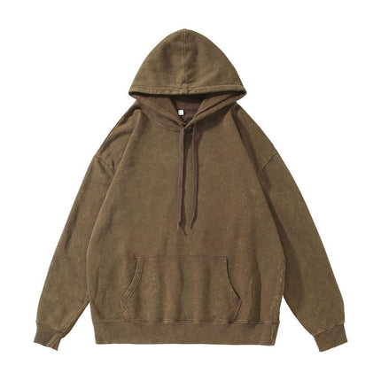 Trendy Brand Heavyweight Pure Cotton Terry 400g Washed Distressed Crew Neck Sweatshirt Hoodie Retro Sweatshirt with Printed Logo